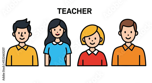Diverse Group of Teachers Icons Representing Educators, Professors, and Instructors
