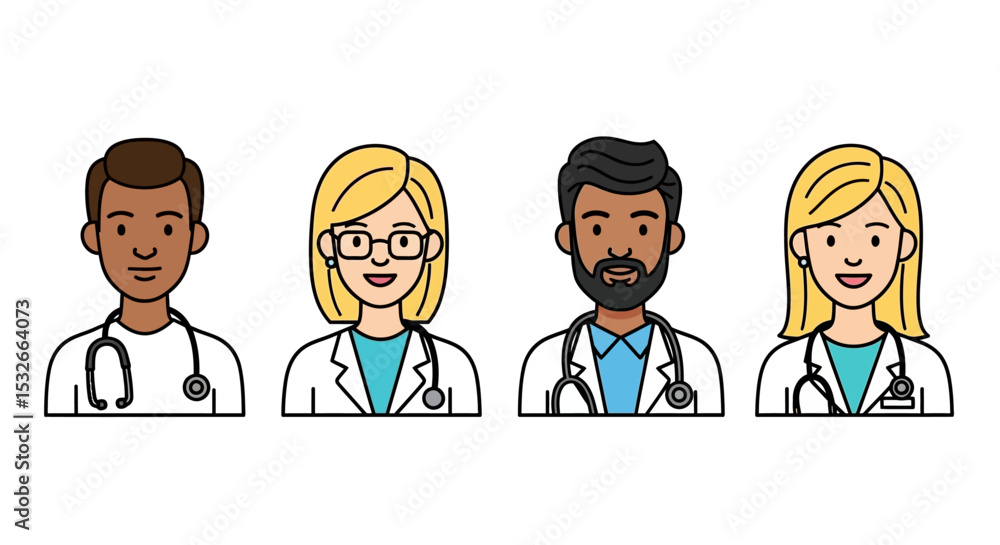Diverse Doctors Four Portraits of Healthcare Professionals Diverse Doctors Four Portraits of Healthcare Professionals