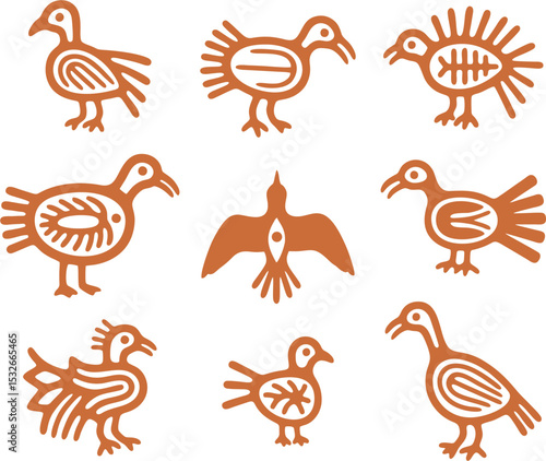 Ethnic Bird Symbols – Vector Rock Art Illustrations
