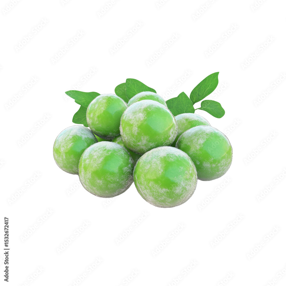 Obraz premium Fresh Green Plums with Leaves - Juicy and Ripe