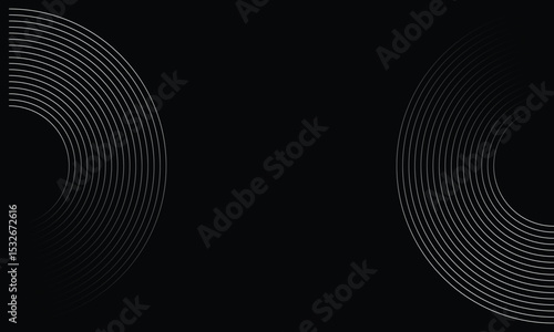 Minimalist abstract black background with circular white line patterns on both sides, creating a sleek, modern, and futuristic design perfect for technology, branding, or presentation use.