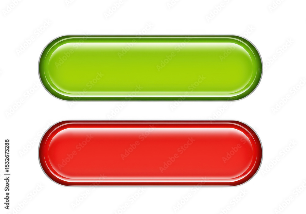 Two glossy buttons green and red isolated on transparent background Two glossy buttons green and red isolated on transparent background