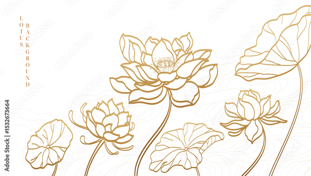 Obraz premium Hand drawn luxury blooming lotus background illustration