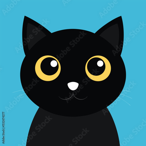 Adorable black cat with big round eyes cute cartoon vector illustration