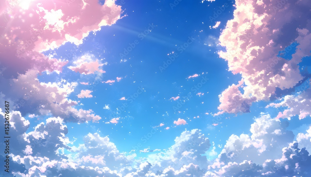 Naklejka premium Pastel-colored sky filled with fluffy clouds.