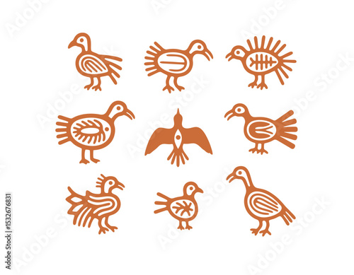 Ethnic Bird Symbols – Vector Rock Art Illustrations