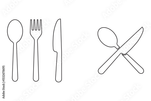 Fork and spoon icon vector set. Restaurant utensil symbol. Dinner dish or plate with spoon and fork sign outline for apps and websites. Silverware solid monochrome icon set. Fork, Spoon and Knife icon