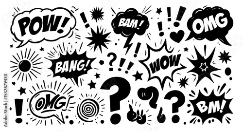 boom set of hand drawn icons for your design