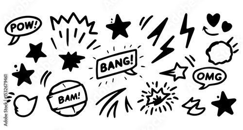 boom set of hand drawn icons for your design