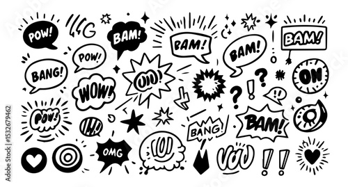 boom set of hand drawn icons for your design