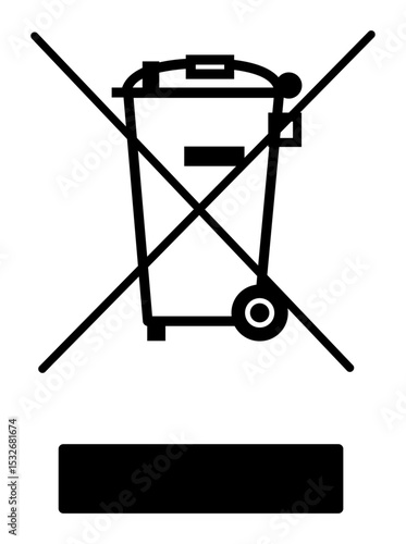 WEEE symbol icon showing a crossed out wheeled bin. Represents restriction of electronic waste disposal in regular trash. Ideal for e-waste, recycling, compliance, and electronics labeling.