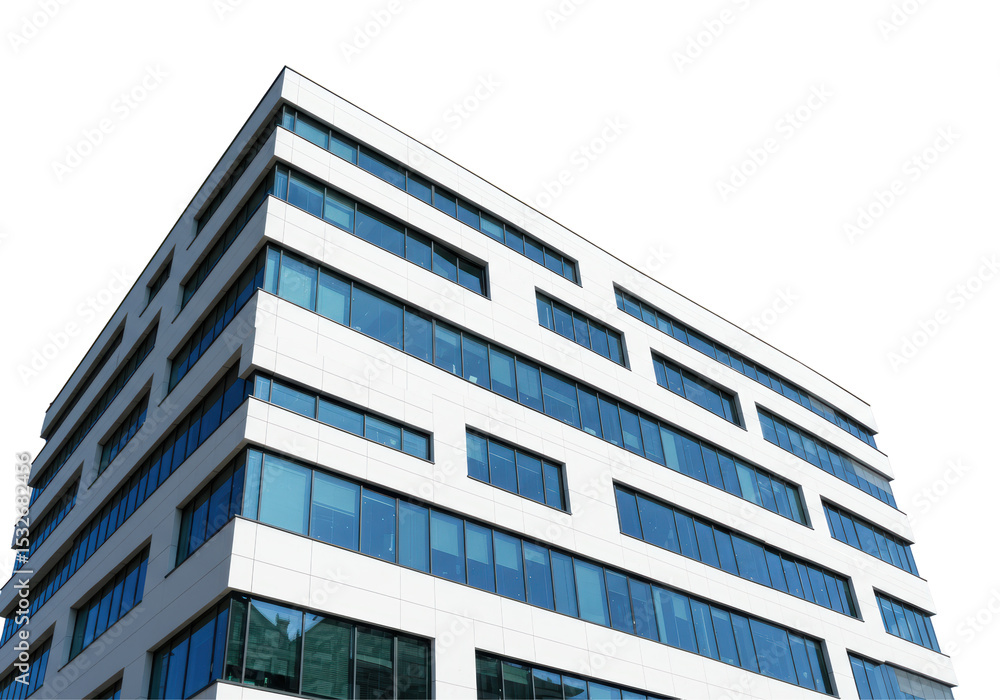 Isolated Modern White Office Building with Geometric Facade Isolated Modern White Office Building with Geometric Facade