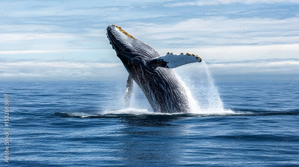 Fototapeta premium A majestic whale breaching the ocean surface
