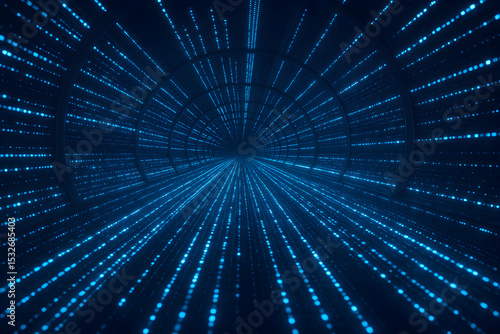 Futuristic glowing blue tunnel with abstract light patterns.