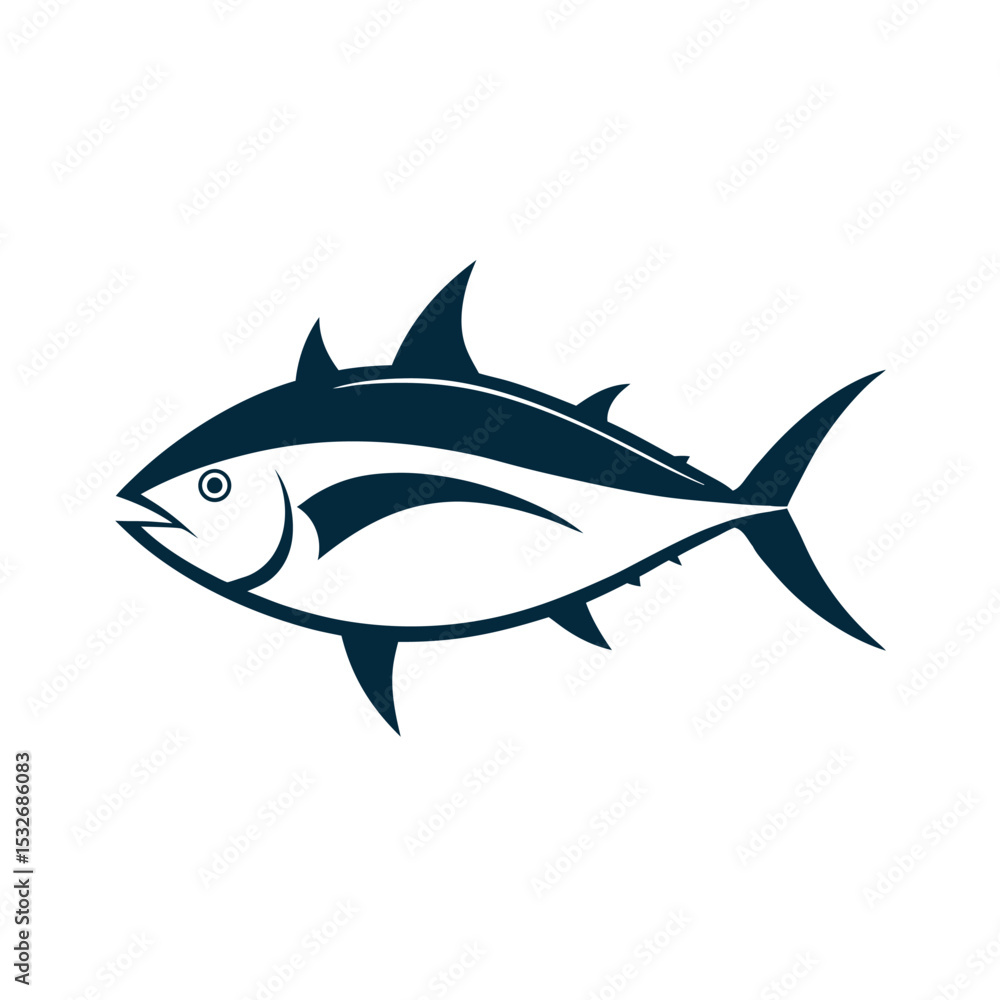 Fototapeta premium Bluefin Tuna With Vector Outline Illustration