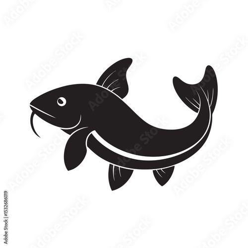 Catfish Fish With Vector Outline Illustration