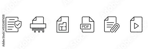 Secure file pdf attachment blueprint chip media plan document icon vector illustration for download verification design layout archive format.