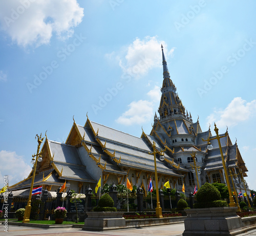 Fotografie Ancient ubosot ordination hall or antique old church of Wat Sothon Wararam Woraw