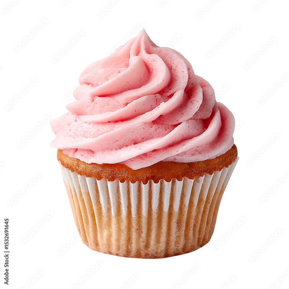 Delicious cupcake with pink frosting and sprinkles Delicious cupcake with pink frosting and sprinkles