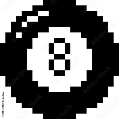 Pixel art black snooker ball number 8. Snooker ball