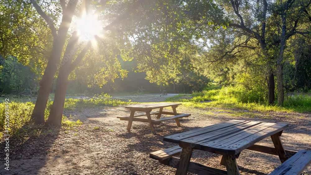 A picnic area with picnic tables and trees A picnic area with picnic tables and trees