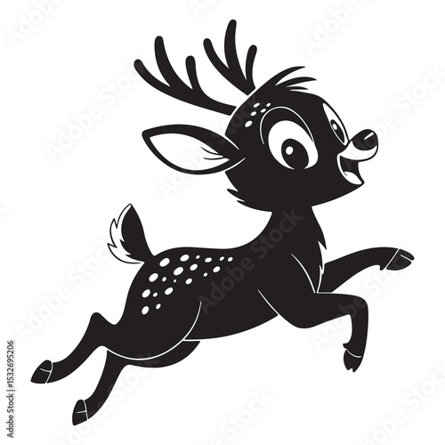 Cute cartoon reindeer wearing a red scarf and ribbon in festive illustration style