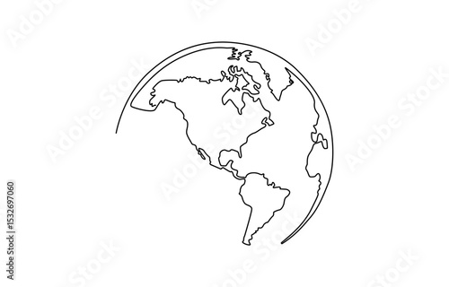 Continuous one line art drawing of earth planet, Globe, geography vector outline,  Single-line drawing of the Earth. Globe in one line style. Vector illustration.