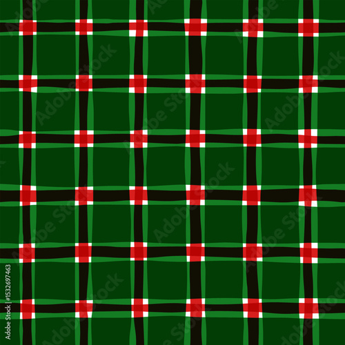 Check seamless pattern. Watercolor plaid texture, vector checkered green print for shirts, tablecloths, clothes, bedding, blankets.