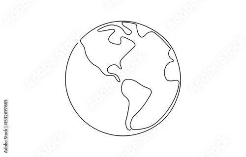 Continuous one line art drawing of earth planet, Globe, geography vector outline,  Single-line drawing of the Earth. Globe in one line style. Vector illustration.