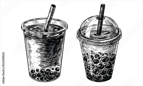 Two bubble tea drinks isolated on white background