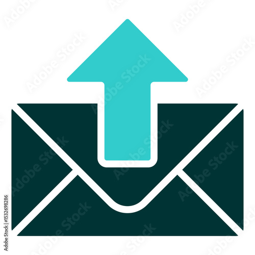Outgoing Mail - Glyph Dual Tone Silhouette icon - Envelope with upward arrow, symbolizing outgoing messages or submission