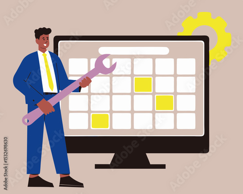 Calendar schedule maintenance software update concept for business planning and time management apps
