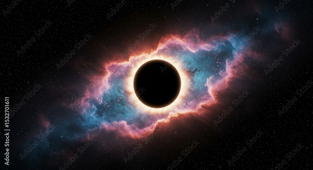 Fototapeta premium Solar eclipse in the cosmos: a dramatic celestial event with nebula backdrop