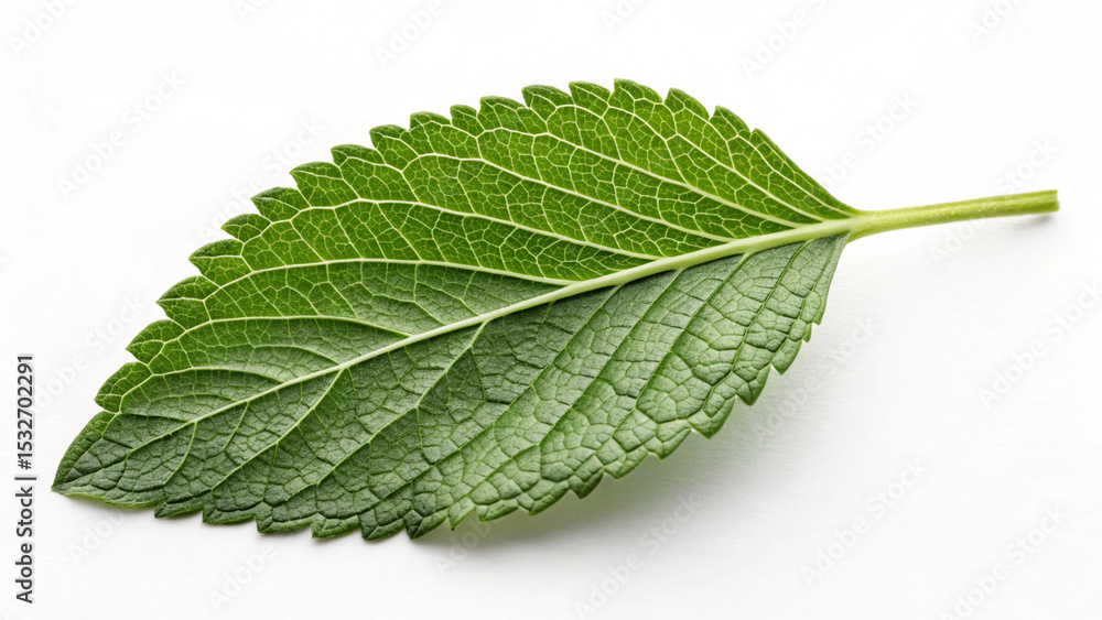 Obraz premium Single Green Leaf on White Background Minimalist Nature Photography