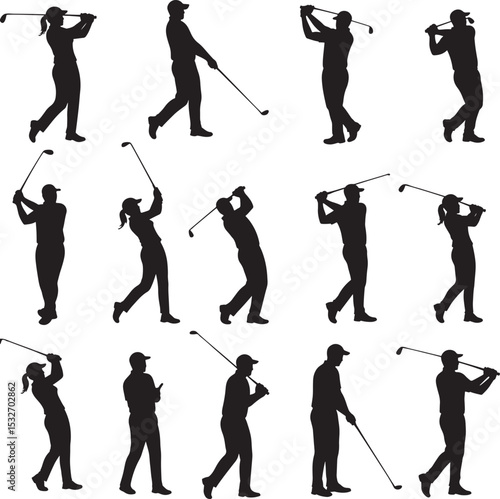 Golf player silhouette collection for trending Adobe Stock microstock marketplace vector