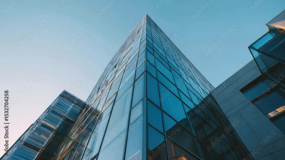 Modern architecture showcases sleek glass towers against a vibrant sky during evening hours in the heart of the city Modern architecture showcases sleek glass towers against a vibrant sky during evening hours in the heart of the city
