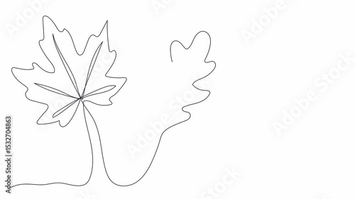 Continuous one line drawing on the theme of autumn featuring fall leaves pumpkins and seasonal symbols with alpha channel transparency