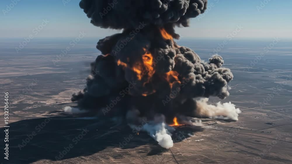 Massive nuclear explosion cloud rising into the sky from a detonation ...