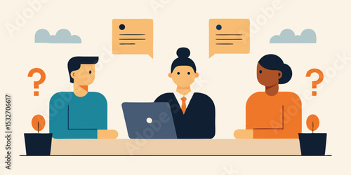 Business team meeting collaboration problem solving questions laptop