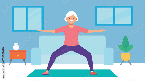 Senior woman doing yoga stretching exercises at home