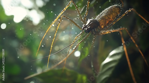 Wallpaper Mural Harvestman Walking Through Green Leaves with Water Droplets in Nature Torontodigital.ca