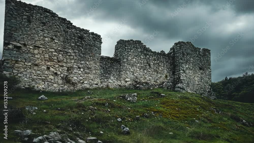 Stone Castle Hill Cloudy Sky Stone Castle Hill Cloudy Sky