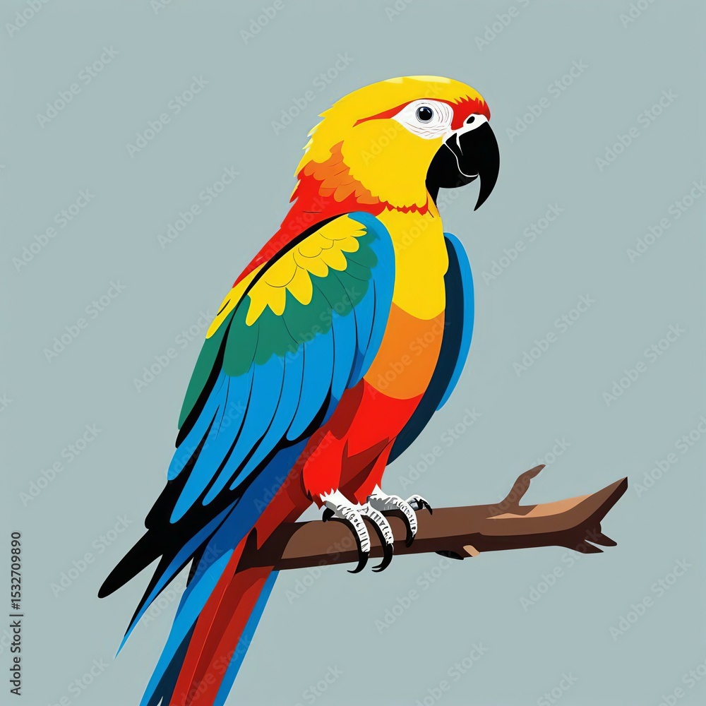 Fototapeta premium A Colorful Graphic of a Macaw with Bold Features and Bright Colors, Set Against a Simple Background