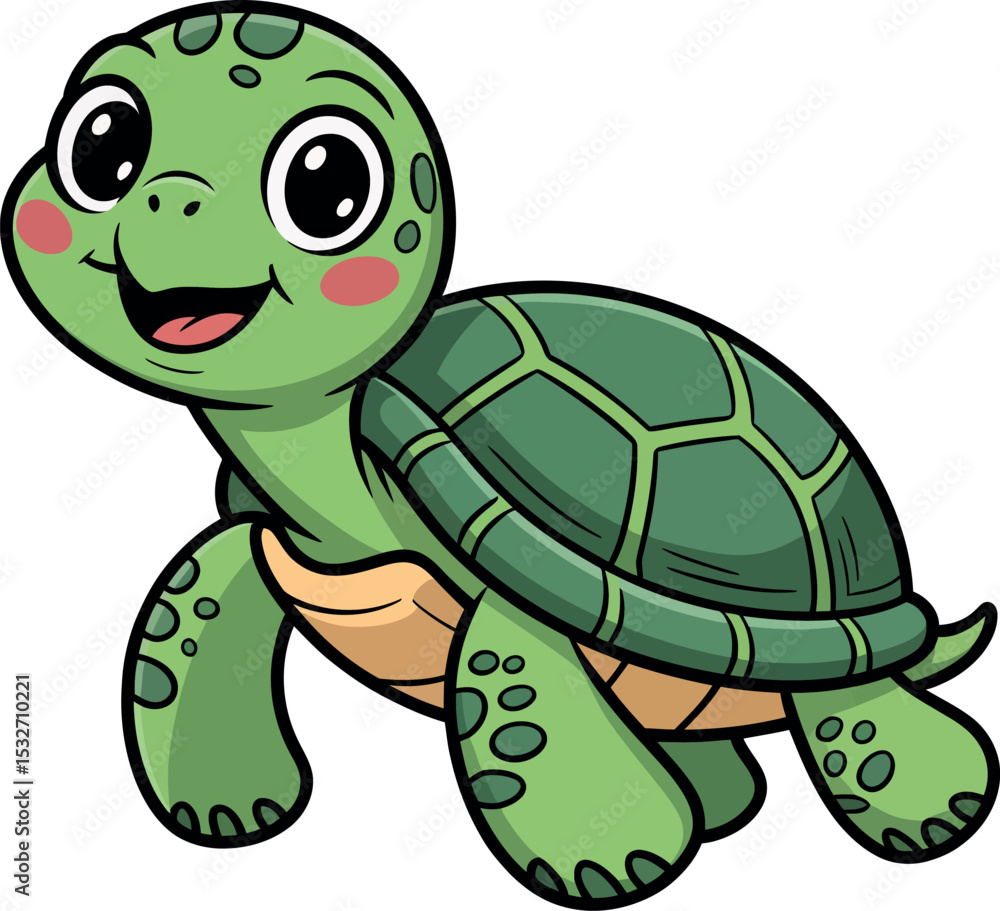 Fototapeta premium Cute cartoon sea turtle with happy expression vector illustration.