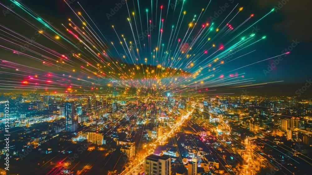 Futuristic cityscape with network data streams and glowing light trails overlayed Futuristic cityscape with network data streams and glowing light trails overlayed