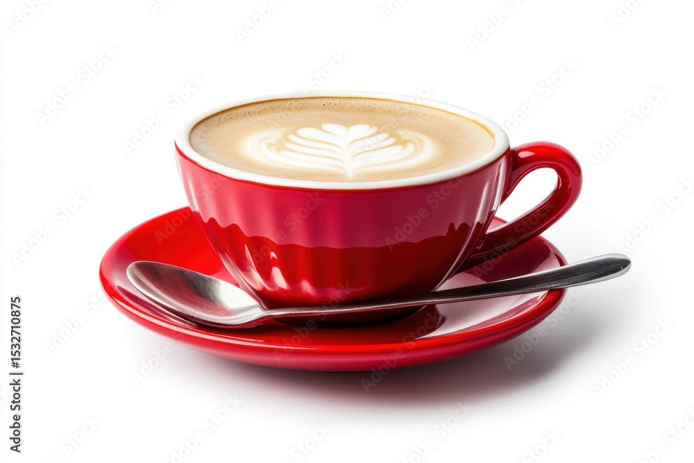 Obraz premium Coffee with Latte Art in Red Cup