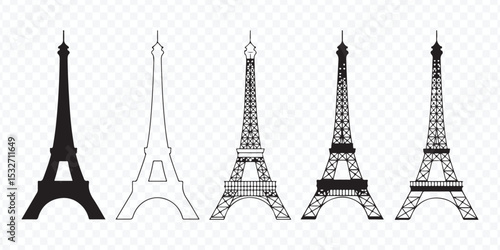Paris France Eiffel Tower Vector Outline Collection