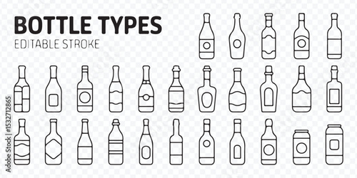 Bottle Types Line Icon Set Vector
