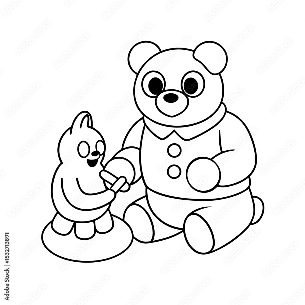 Fototapeta premium Printable Bear Catching Bubbles Outline