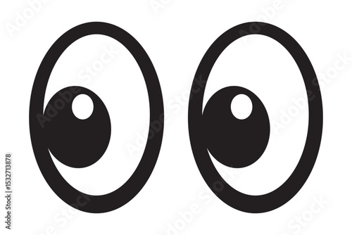 Look left, A set of plastic toy eyes. Glossy, bulging, puppet eyes. Cute, round, vector, isolated elements. Look down, up, left, right. Different, shaking, silly, hilarious pairs of eyeballs. eps 10
